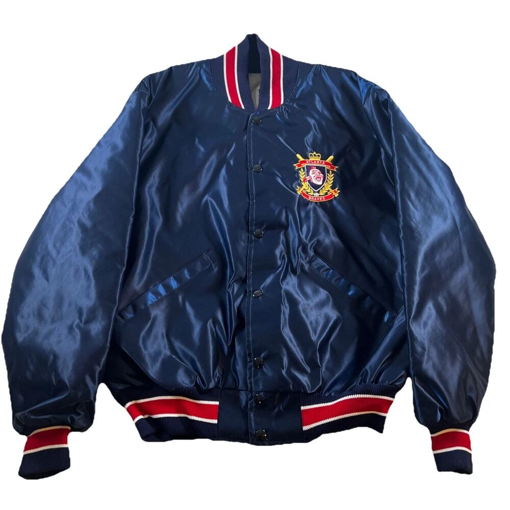 Vintage Atlanta Braves DeLong Satin Bomber Jacket Mens L MLB Made in USA
